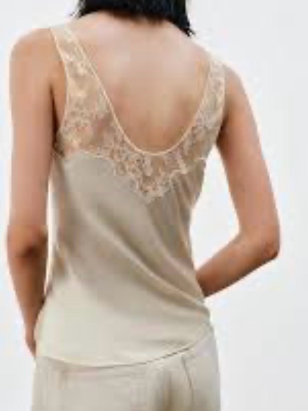 Zara Lace-Trim Chemise in Light Beige size M